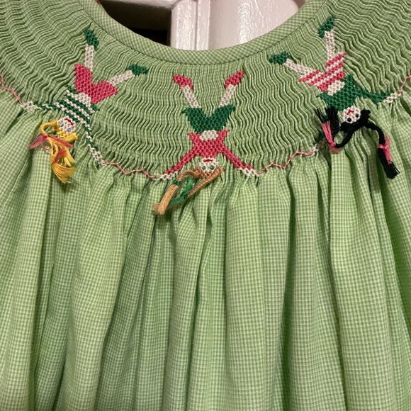 Amanda Remembered green gingham smocked handstand bishop dress - Picture 3 of 10